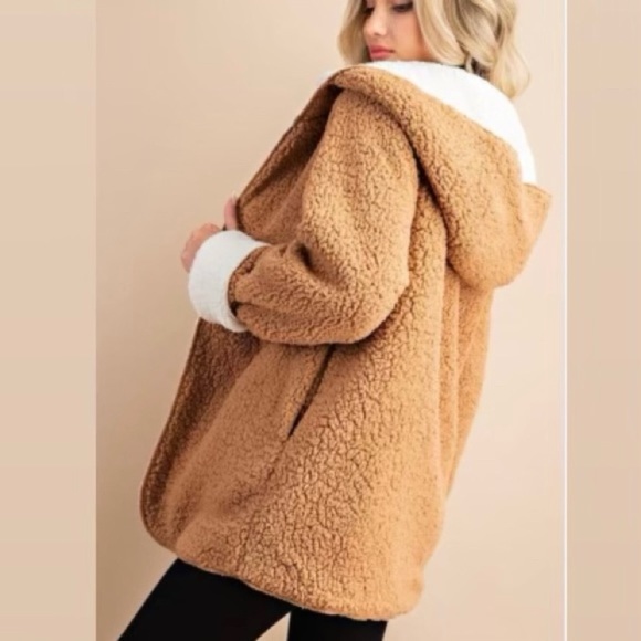 🍂OPEN FRONT CAMEL SHERPA JACKET - Picture 8 of 9